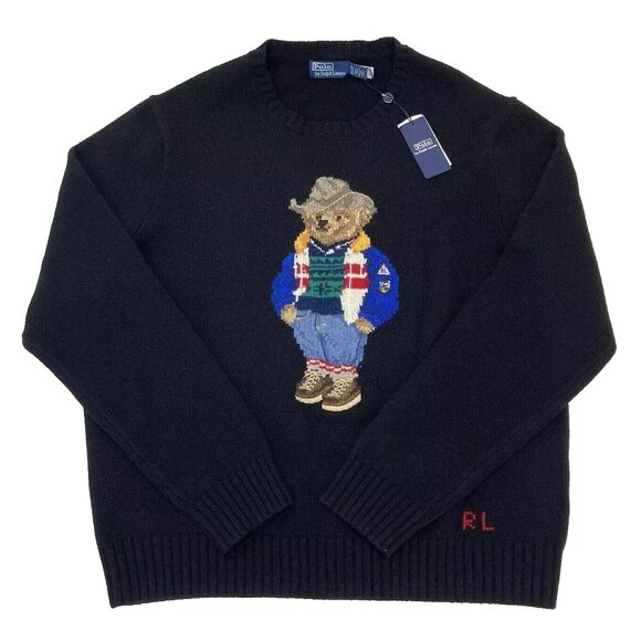Polo Ralph Lauren Bear Iconic Western Cowboy Knit Men Sweater Black Size XXL - Picture 1 of 5